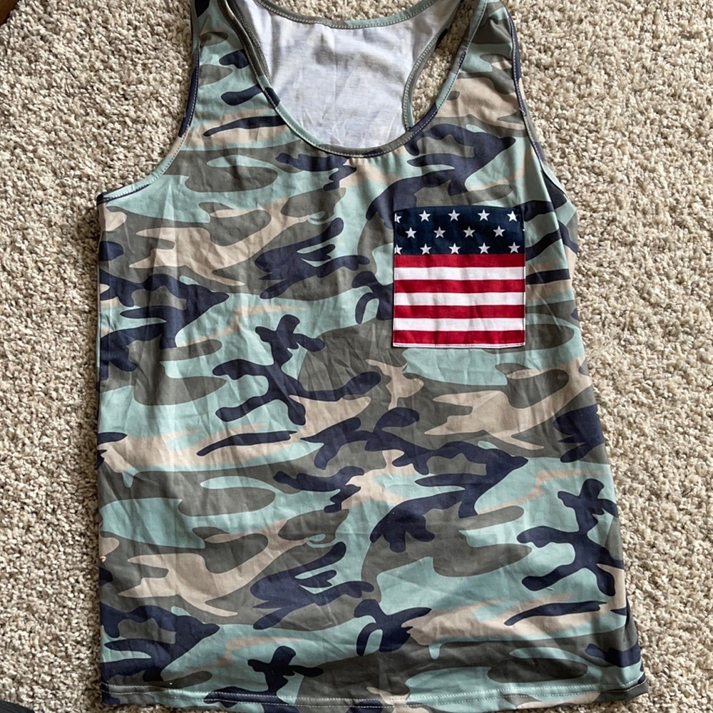 Camo American flag racer back tank good for the 4th of July parties